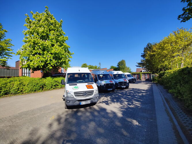 Schulbusse vor der Schule